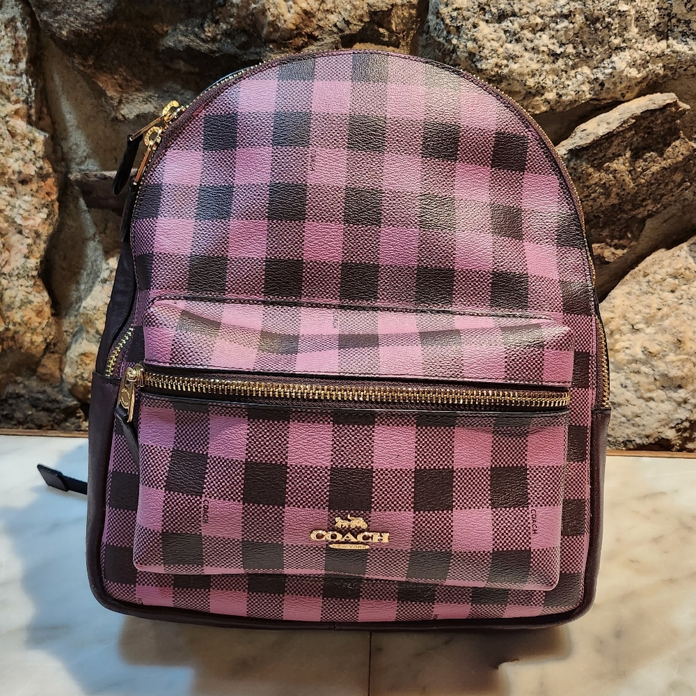 Coach Medium Charlie Backpack With Gingham Print